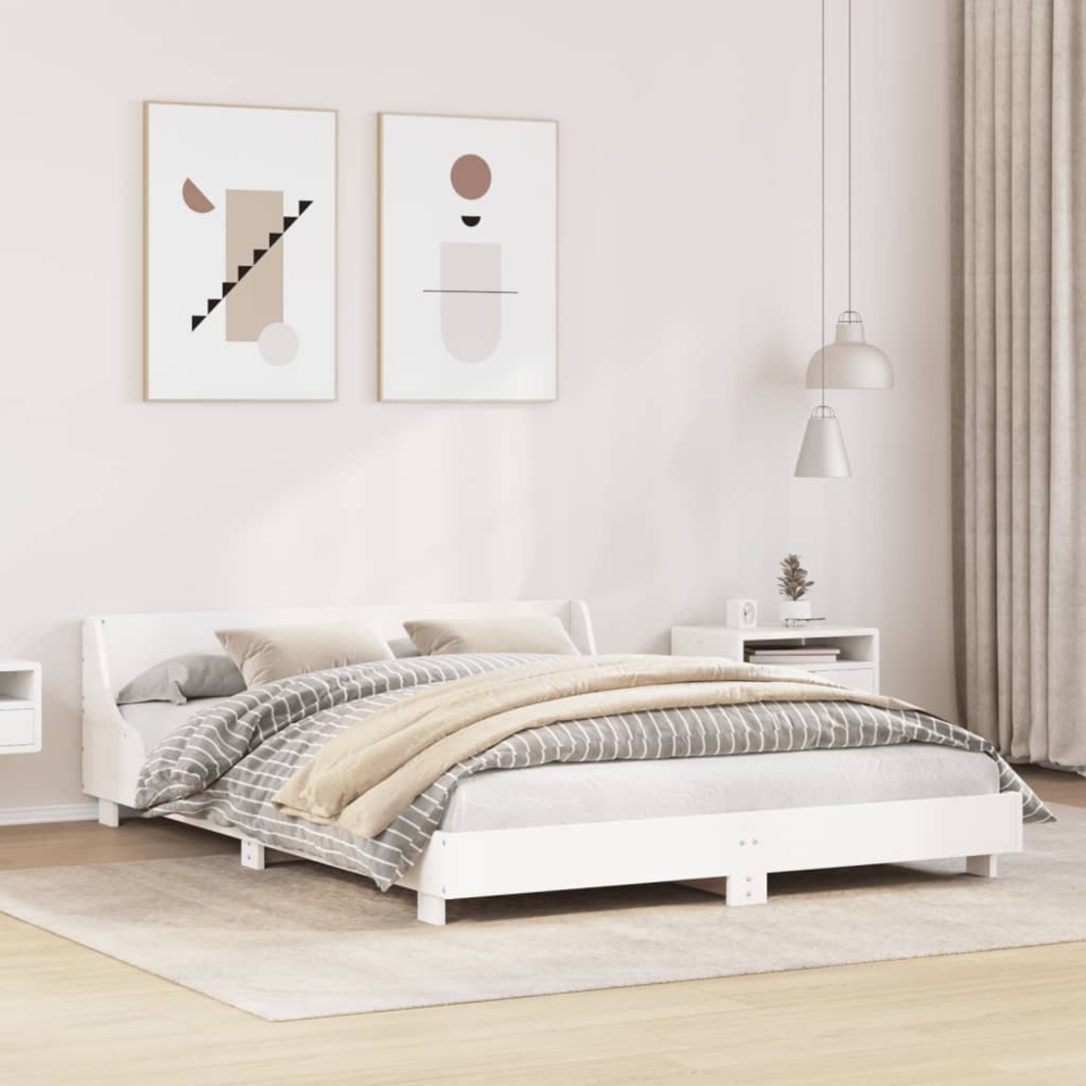 vidaXL Massivholzbett ohne Matratze Weiß 135x190 cm Kiefernholz 850744 Bild 1