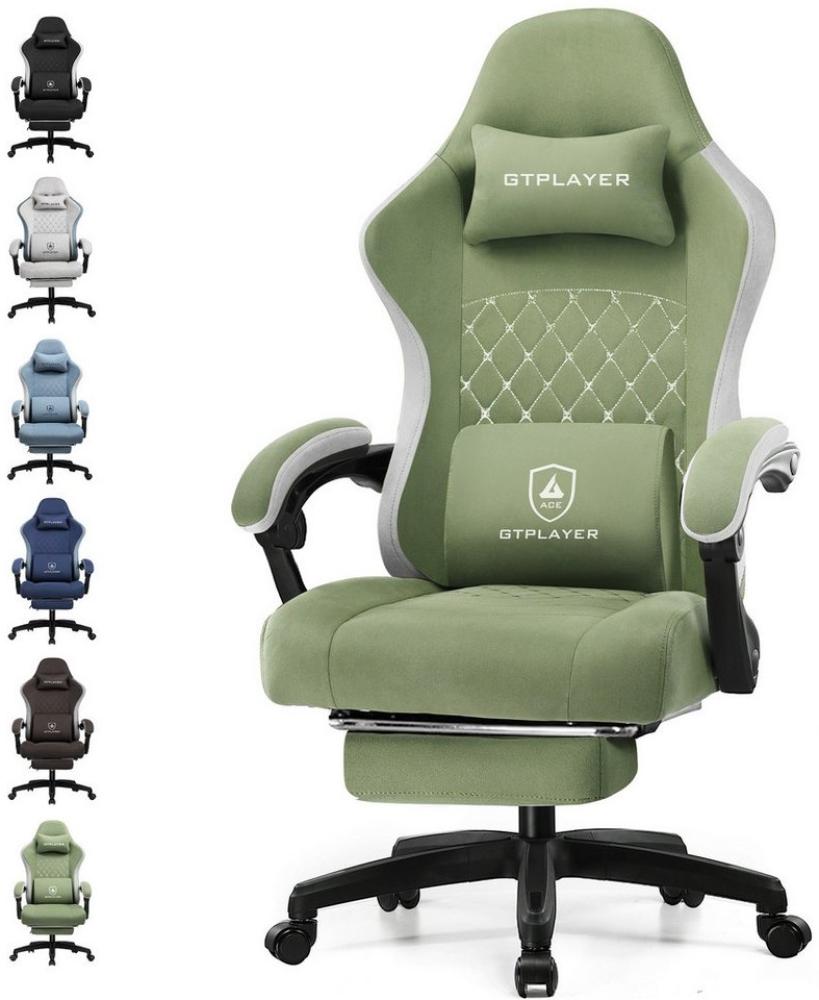 GTPLAYER Gaming-Stuhl Ergonomischer Gaming Sessel Schreibtischstuhl mit Stoffoberfläche (Pacekung), Federsitzkissen, Verbindungsarmlehnen, mit Fußstütze Bild 1