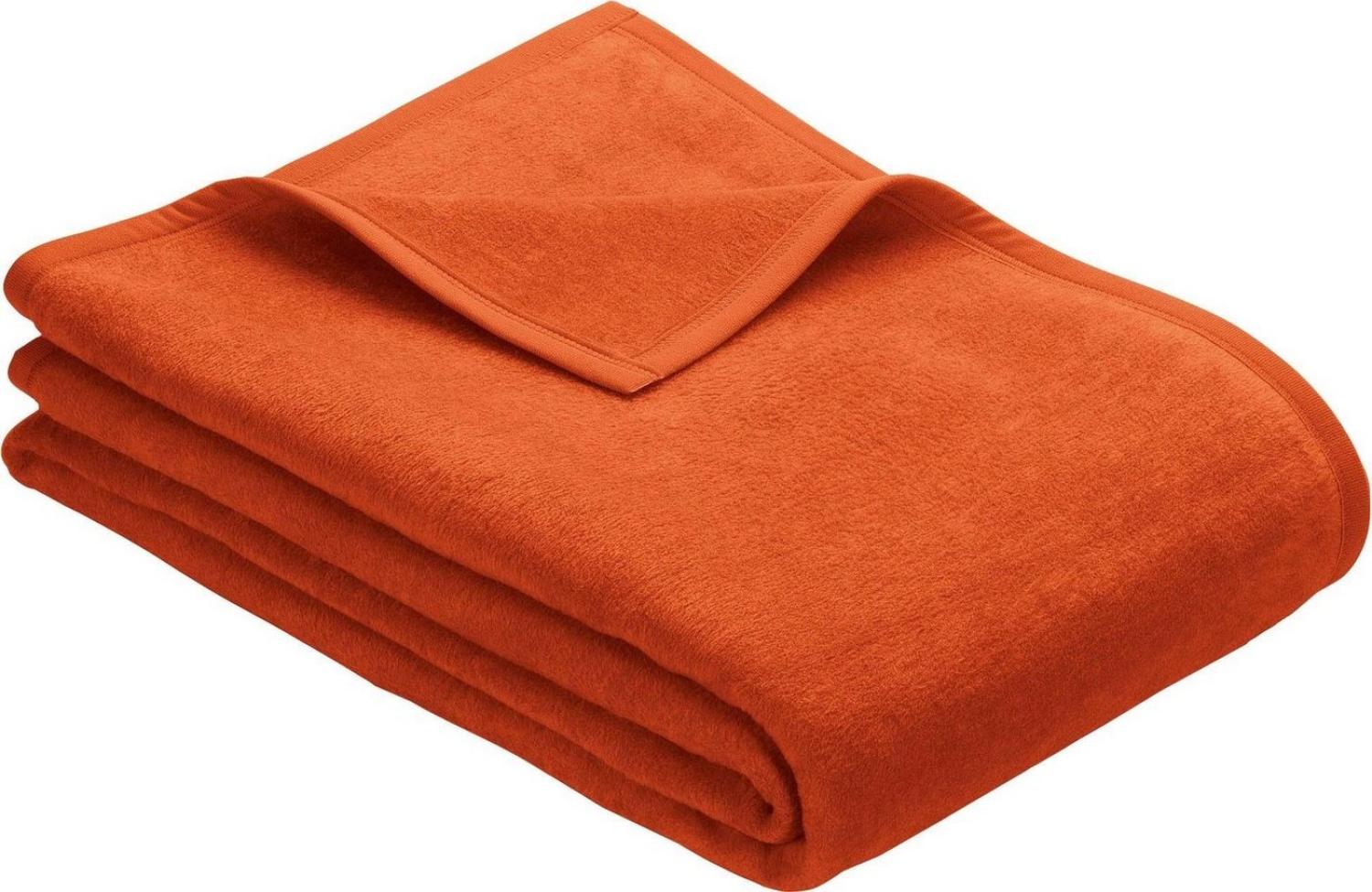 Ibena Porto XXL Decke 220x240 cm – Baumwollmischung weich, warm & waschbar, Tagesdecke orange einfarbig Bild 1