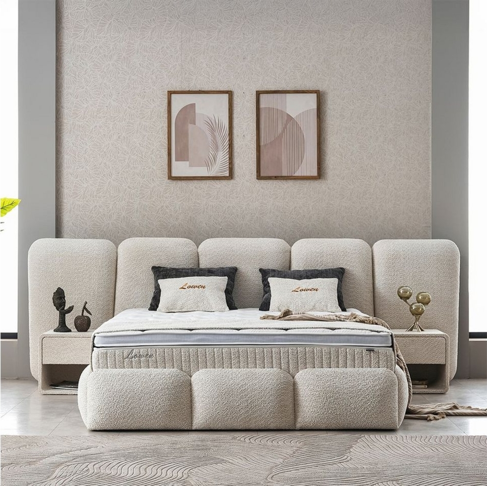 abc bedding Boxspringbett Komfortbett LOWEN im stilvollen beige bouclé Stoffdesign, Voll-orthopädisches Schlafsystem inklusive Bettkasten Bild 1