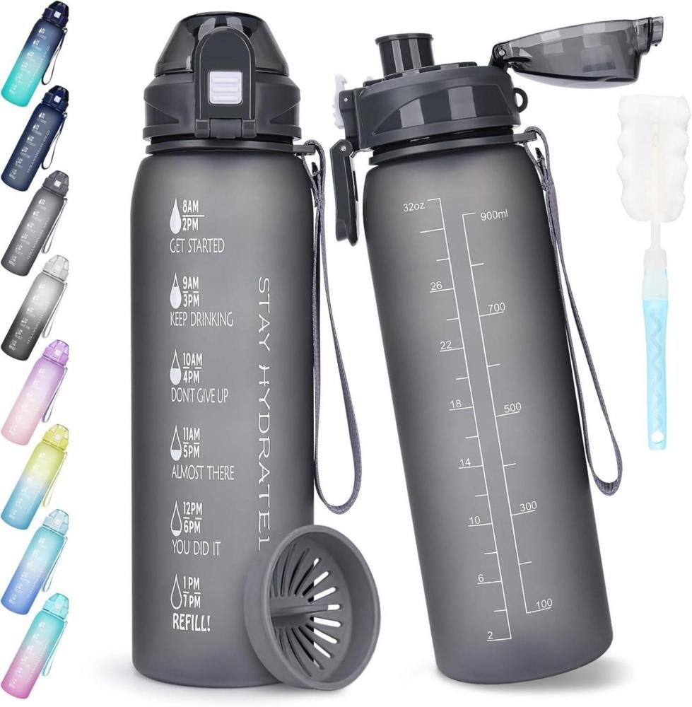 AOPREL Trinkflasche 1l BPA-frei Sport Wasserflasche Auslaufsicher Zeitmarkierung Bild 1