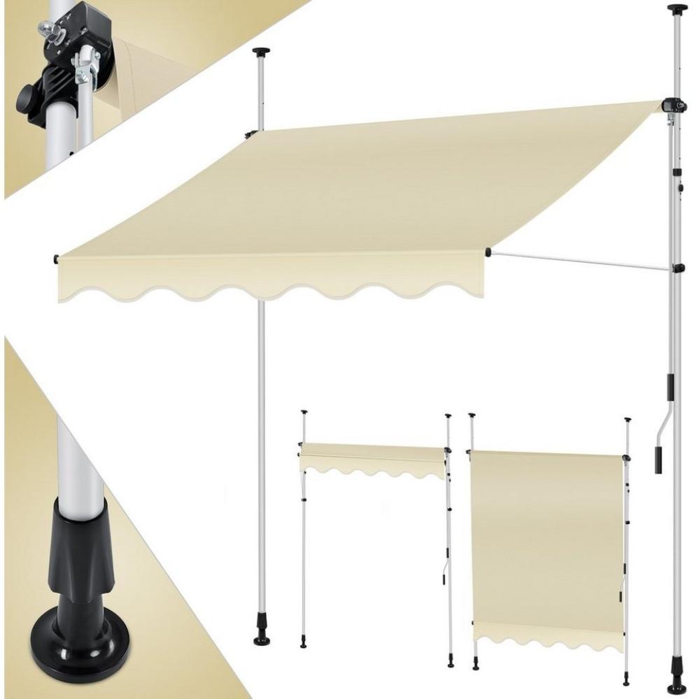 KESSER® Klemmmarkise mit Handkurbel Balkon, Balkonmarkise ohne Bohren, UV-beständig höhenverstellbar wasserabweisend , Sonnenschutz, Terrassenüberdachung , einfache Montage Beige, 200cm Bild 1