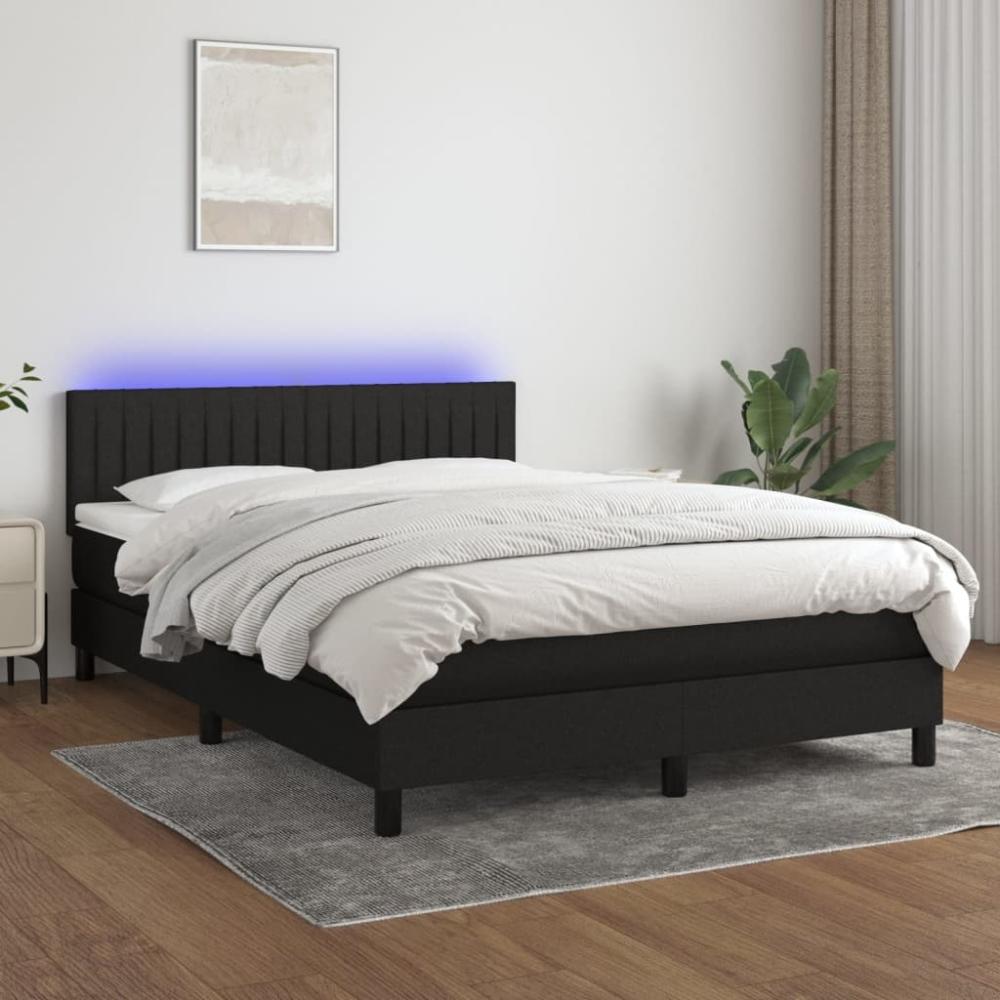 vidaXL Boxspringbett mit Matratze & LED Schwarz 140x190 cm Stoff 3133311 Bild 1