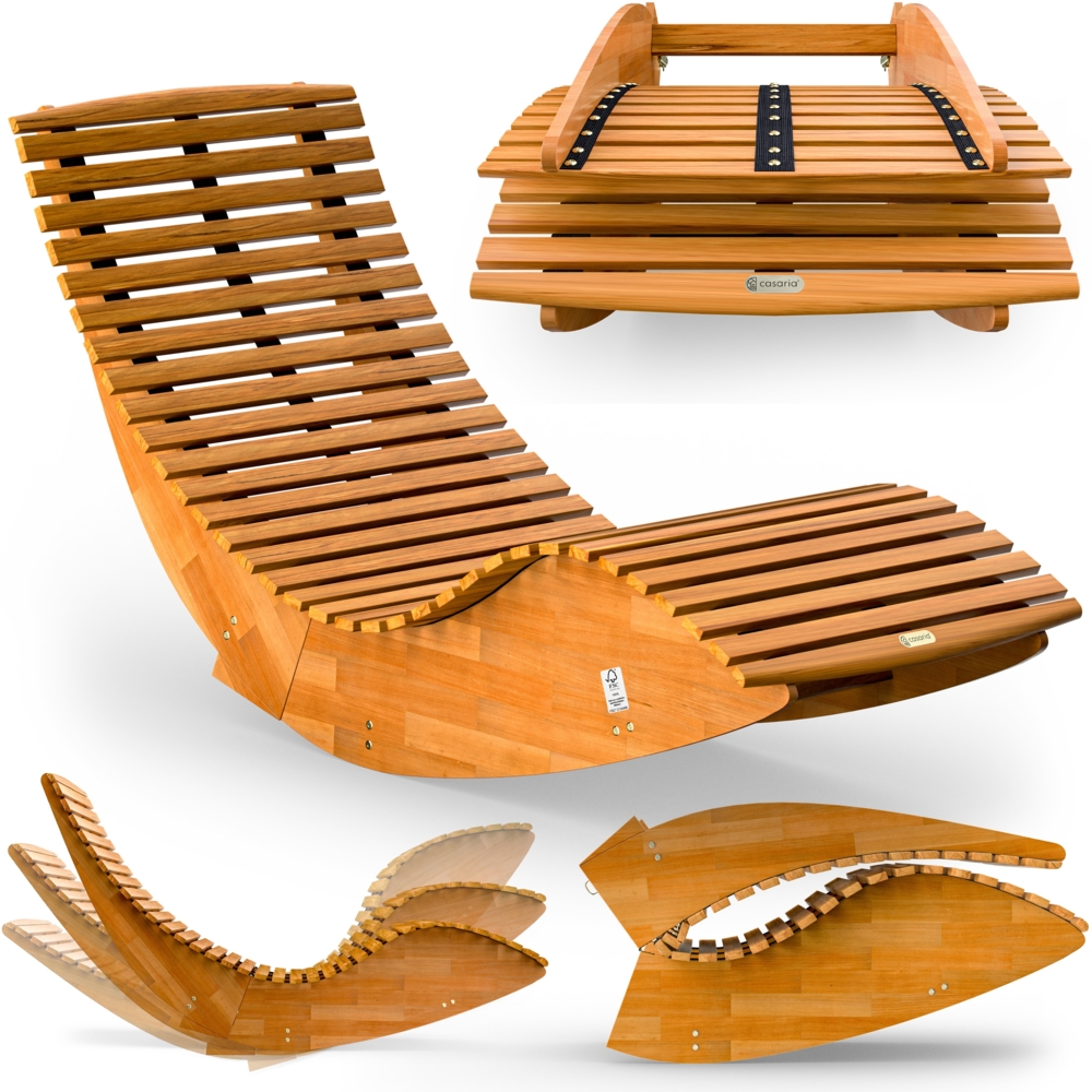 Casaria Gartenliege ergonomisch, mit Schaukelfunktion, Akazie Natur, 150 x 60 x 93 cm Bild 1