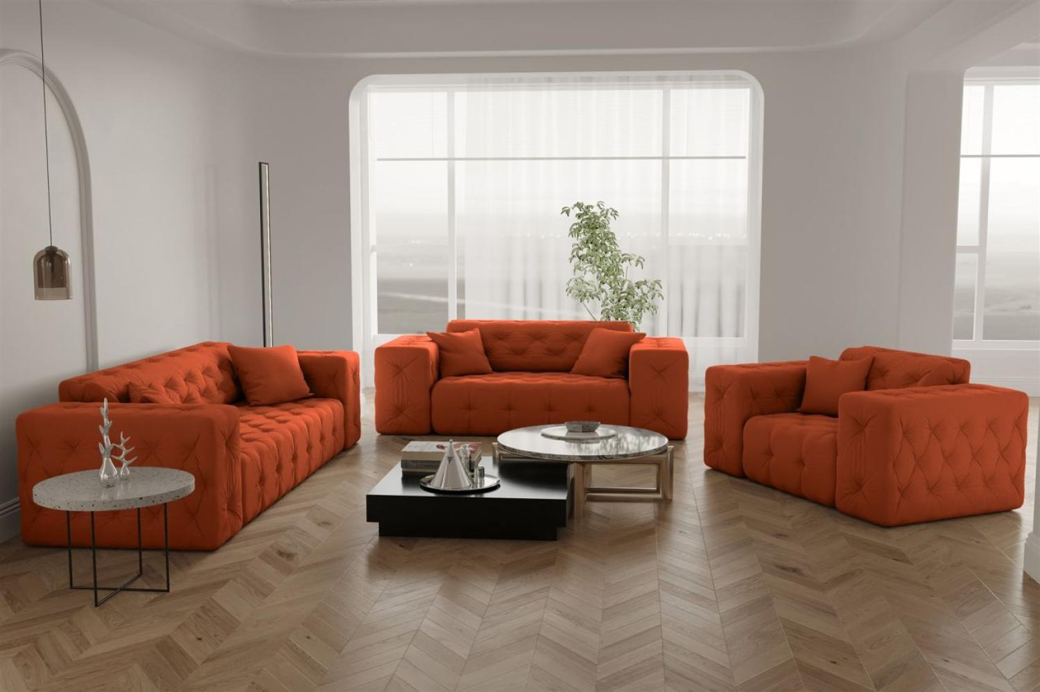 Sofaset Designersofa CHANTAL 3-2-1 in Stoff Opera Velvet Orange Bild 1