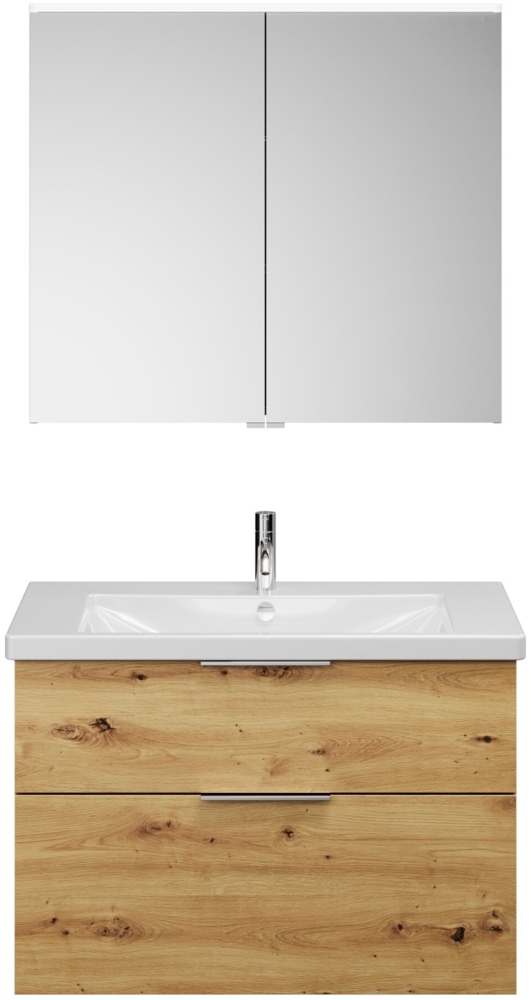Burgbad EQIO Waschtisch Set mit Spiegelschrank 93 cm breit, Braun, Waschbecken Keramik Weiß Bild 1