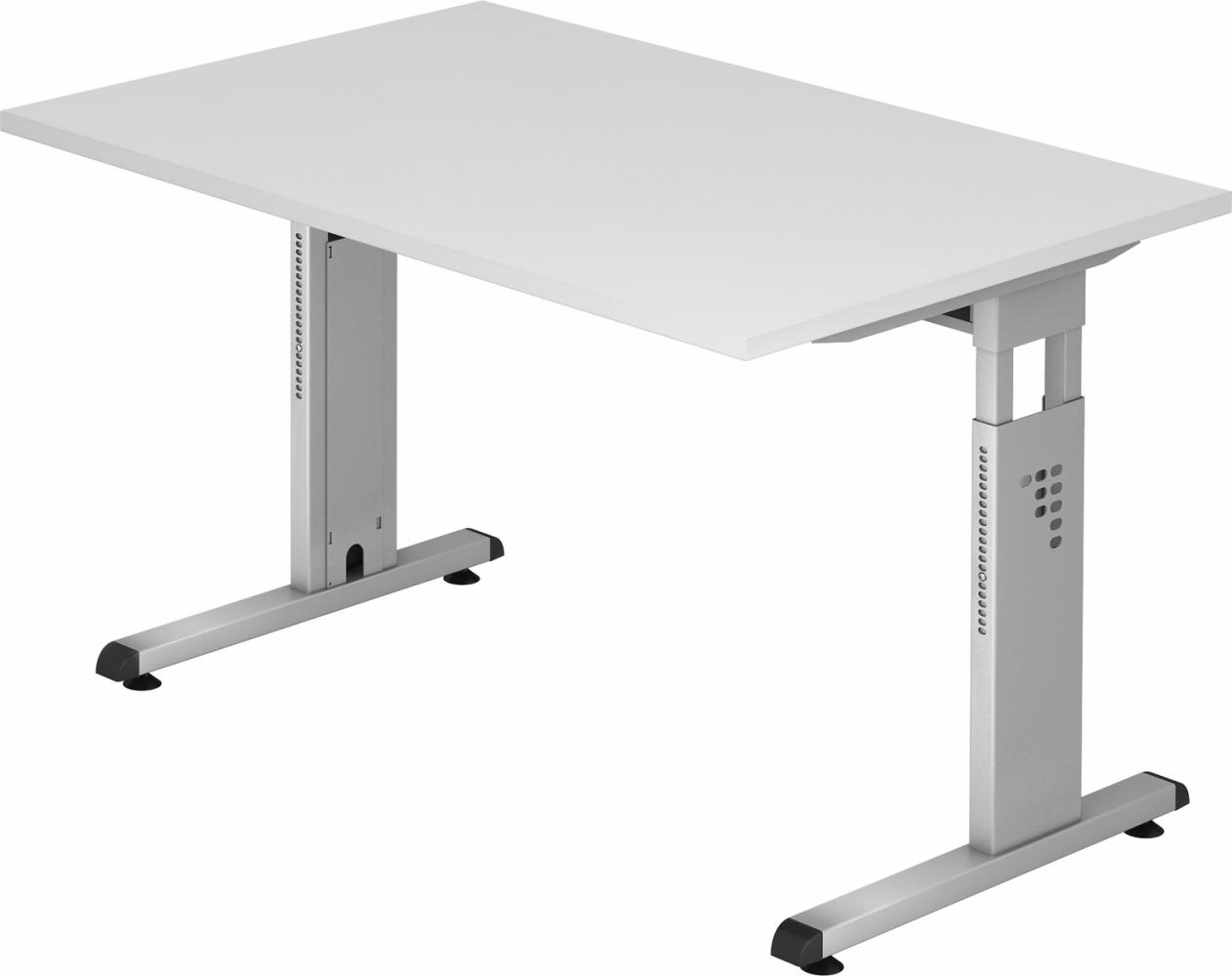 bümö höhenverstellbarer Schreibtisch O-Serie 120x80 cm in weiß, Gestell in Silber - PC Tisch klein für's Büro manuell höhenverstellbar, Computertisch verstellbar, OS-12-W-S Bild 1