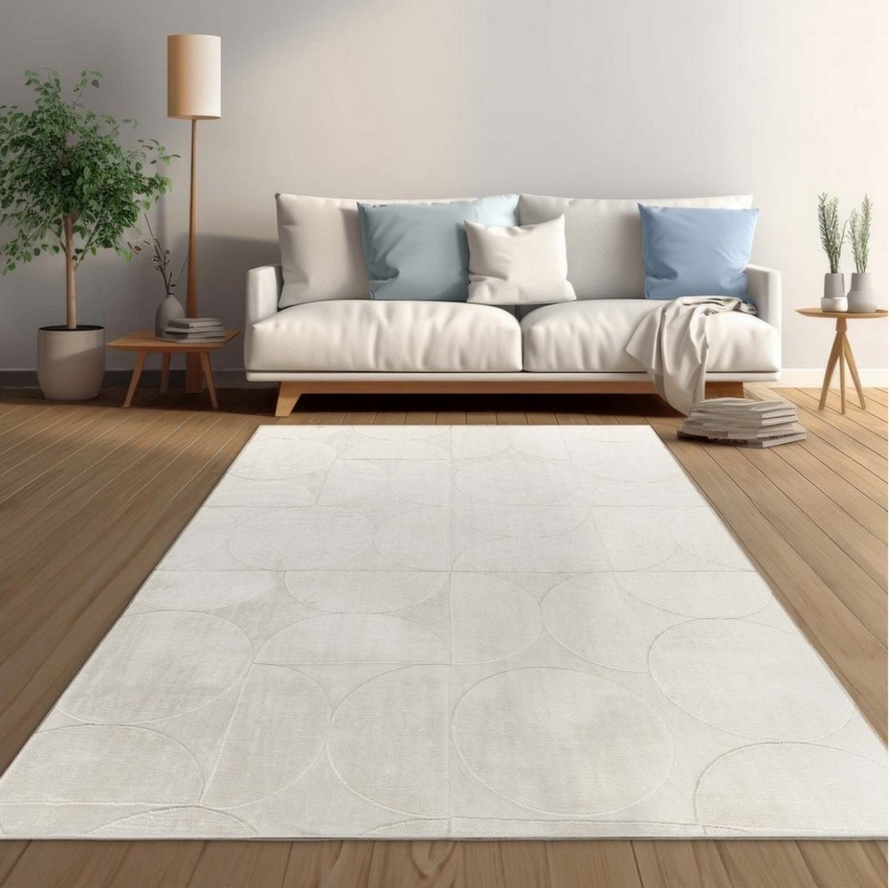 TaraCarpet Teppich Taipe-Rotatoria Hasenfell extra weich Hoch-Tief-Struktur, rechteckig, Höhe: 13 mm, Hasenfell Kreise creme Wohnzimmer Schlafzimmer Esszimmer 60X110 Bild 1