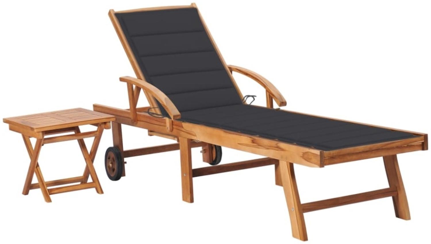 vidaXL Sonnenliege mit Tisch und Auflage Massivholz Teak 3063021 Bild 1