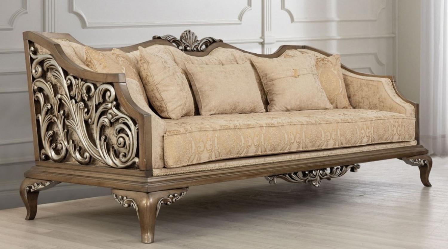 Casa Padrino Luxus Barock Sofa Beige / Gold / Braun / Silber Bild 1