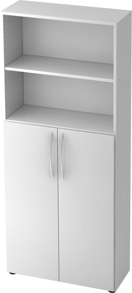 bümö Mehrzweckschrank 80cm breit, Aktenschrank o. Schuhschrank hoch, Regal Schrank-Kombi, Küchenschrank in weiß aus Holz, Vorratsschrank & Haushaltsschrank mit Metallgriffen, 4770-W-W-BM Bild 1