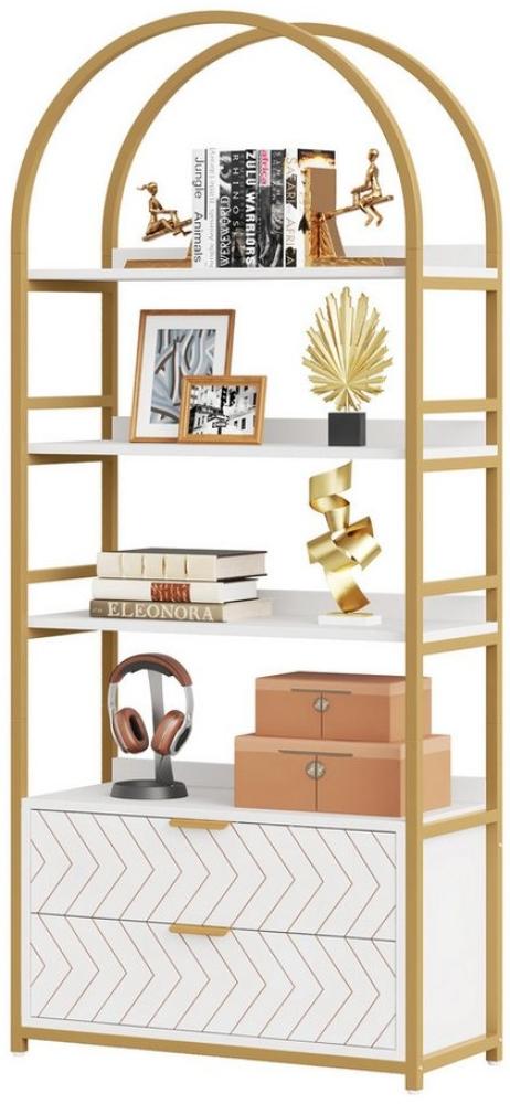 Tribesigns Bücherregal 4-Tier Standregal mit 2 Schubladen, 190cm Modern offenes Regal Bild 1