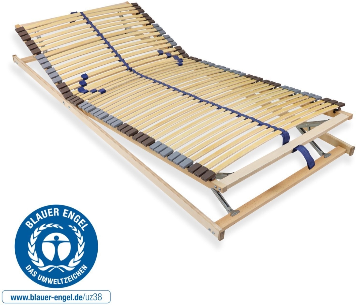 Lattenrost 140x200 cm 42 Latten fertig montiert Kopf & Fuß verstellbar Blauer Engel-Zertifizierung 7-Zonen Traglast ca. 150?kg Birkenschichtholz Bild 1