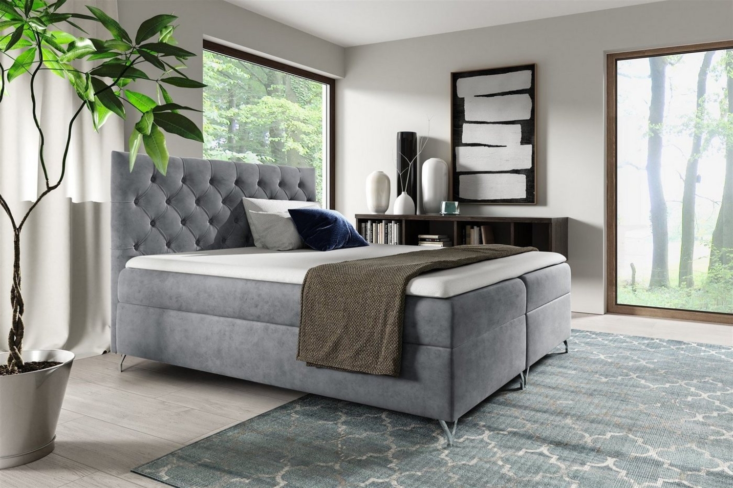 Boxspringbett Schlafzimmerbett AMBRE 200x220cm in Stoff Fresh Grau Bild 1