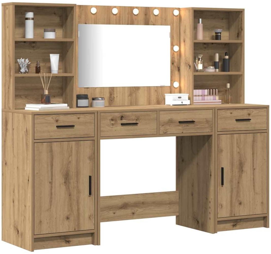 vidaXL Schminktisch Set mit Regal 3 pcs Artisan-Eiche Holzwerkstoff 3334289 Bild 1