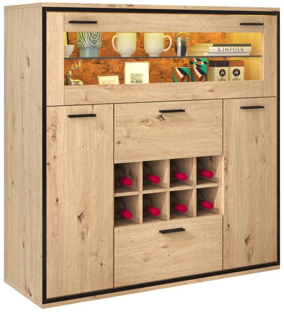 Sweiko Sideboard, Weinschrank mit Glasböden und Weinregal,Schrank mit LED-Beleuchtung Bild 1