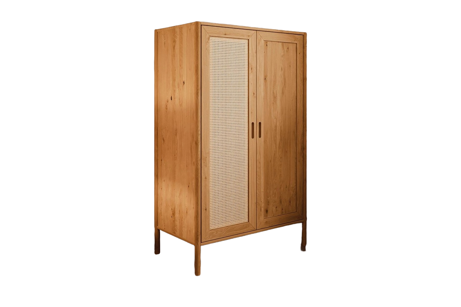 Kleiderschrank Zola Wildeiche massiv mit Rattan 108x175 mit 2 Türen 2 Schubladen Bild 1