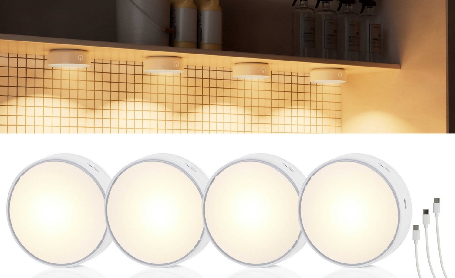 Northpoint LED Unterbauleuchte Akku Schranklichter Akzentbeleuchtung Spots 4er-Set, Bewegungsmelder Bild 1