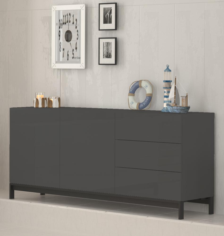 Sideboard >Mercogliano< in Anthrazit-Hochglanz - 170x73x40cm (BxHxT) Bild 1