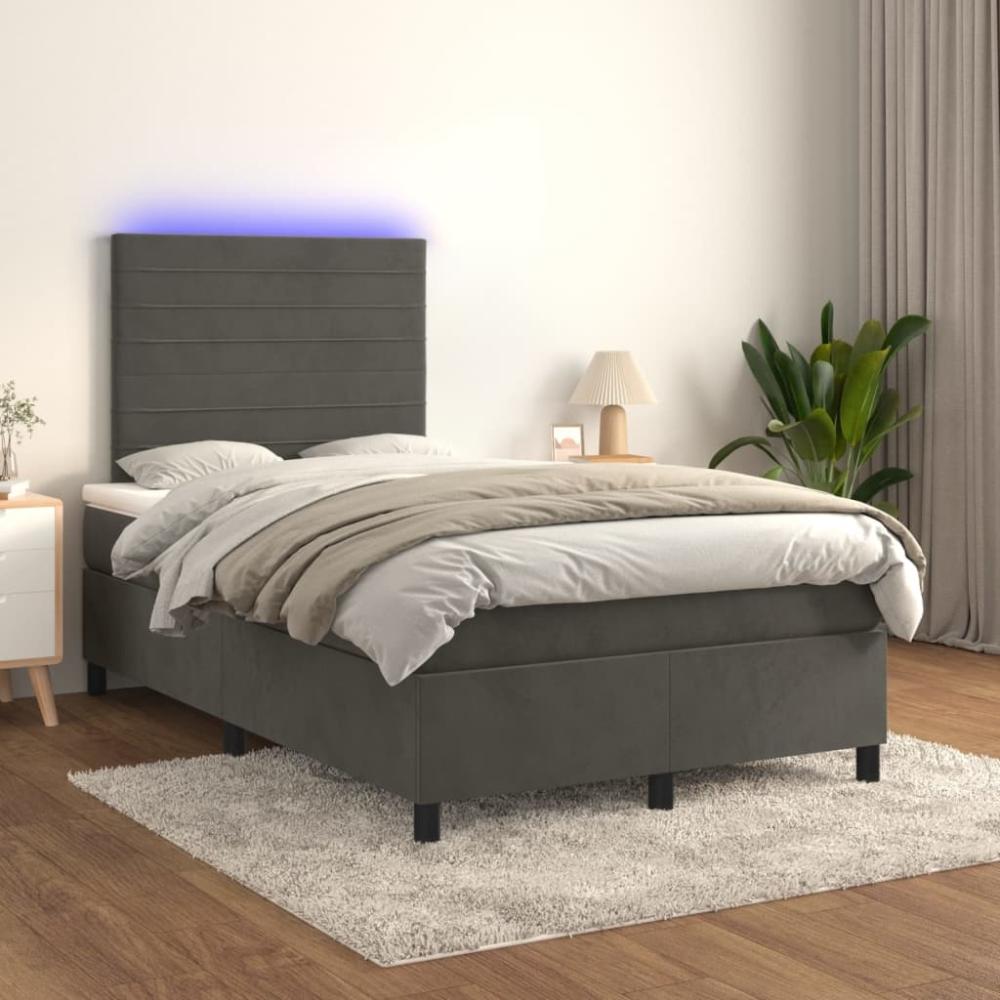 Boxspringbett mit Matratze & LED Samt Dunkelgrau 120 x 200 cm, Härtegrad: H2 [3136174] Bild 1