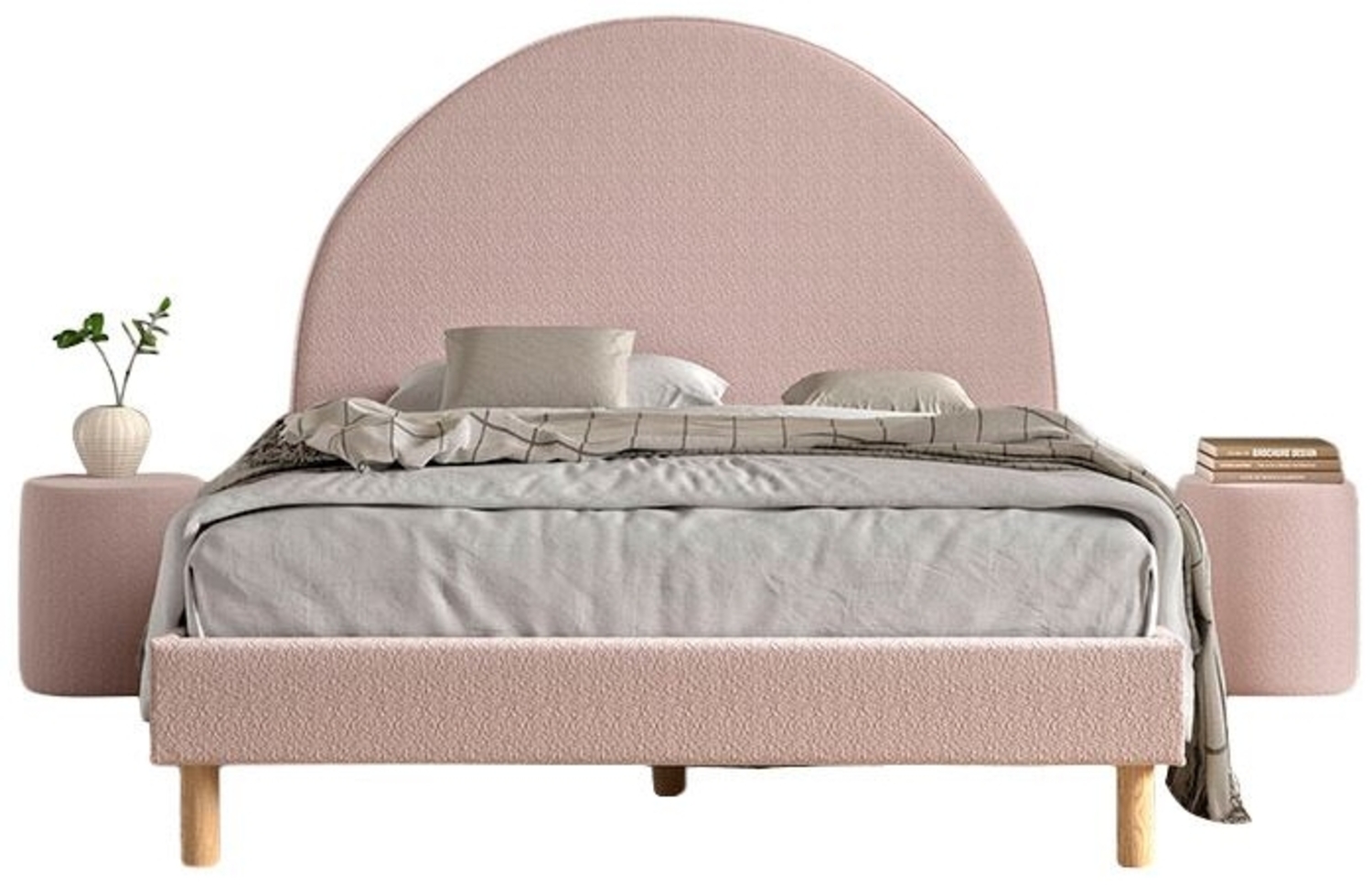 Polsterbett mit Hocker Karlotta 147x212x132 Holzwerkstoff Rosa Bild 1