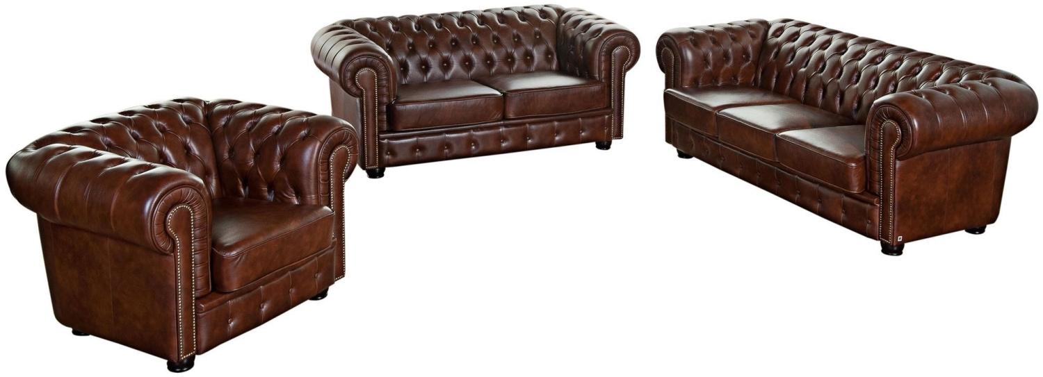 Sofa 3-Sitzer / Sofa 2-Sitzer / Sessel Kath Bezug Wischleder Buche nussbaum dunkel / braun 22452 Bild 1