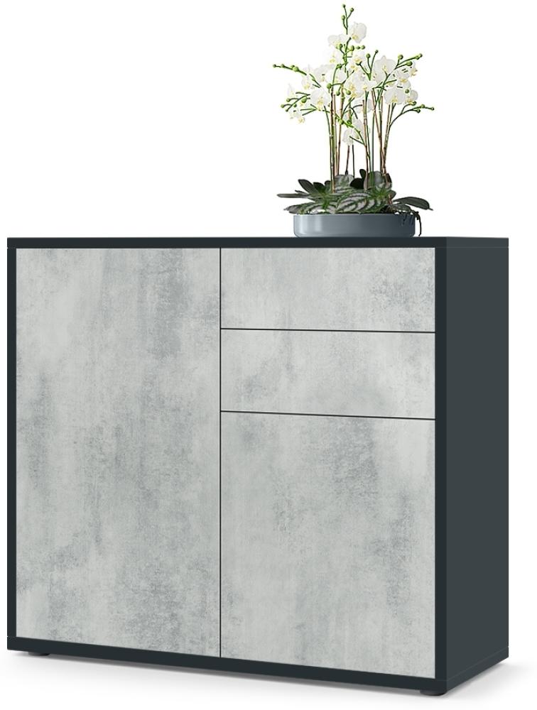 Vladon Sideboard Ben, Kommode mit 2 Türen und 2 Schubladen, Schwarz matt/Beton Oxid-Optik (79 x 74 x 36 cm) Bild 1