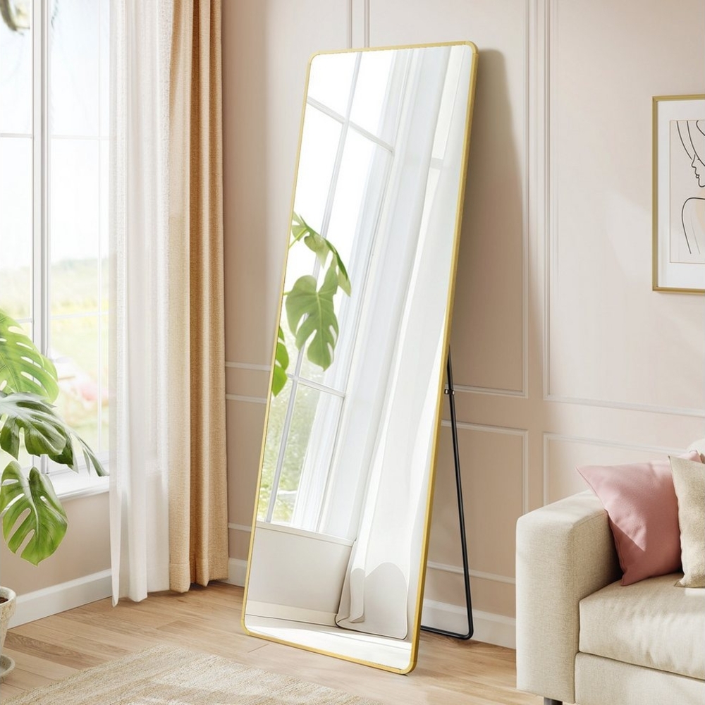 SONGMICS Ganzkörperspiegel, 160 x 50 cm, rechteckiger Standspiegel, Rahmen aus Aluminiumlegierung, Hartglas, für Schlafzimmer, Wohnzimmer, Garderobe, blassgold LFMDE030A01 Bild 1