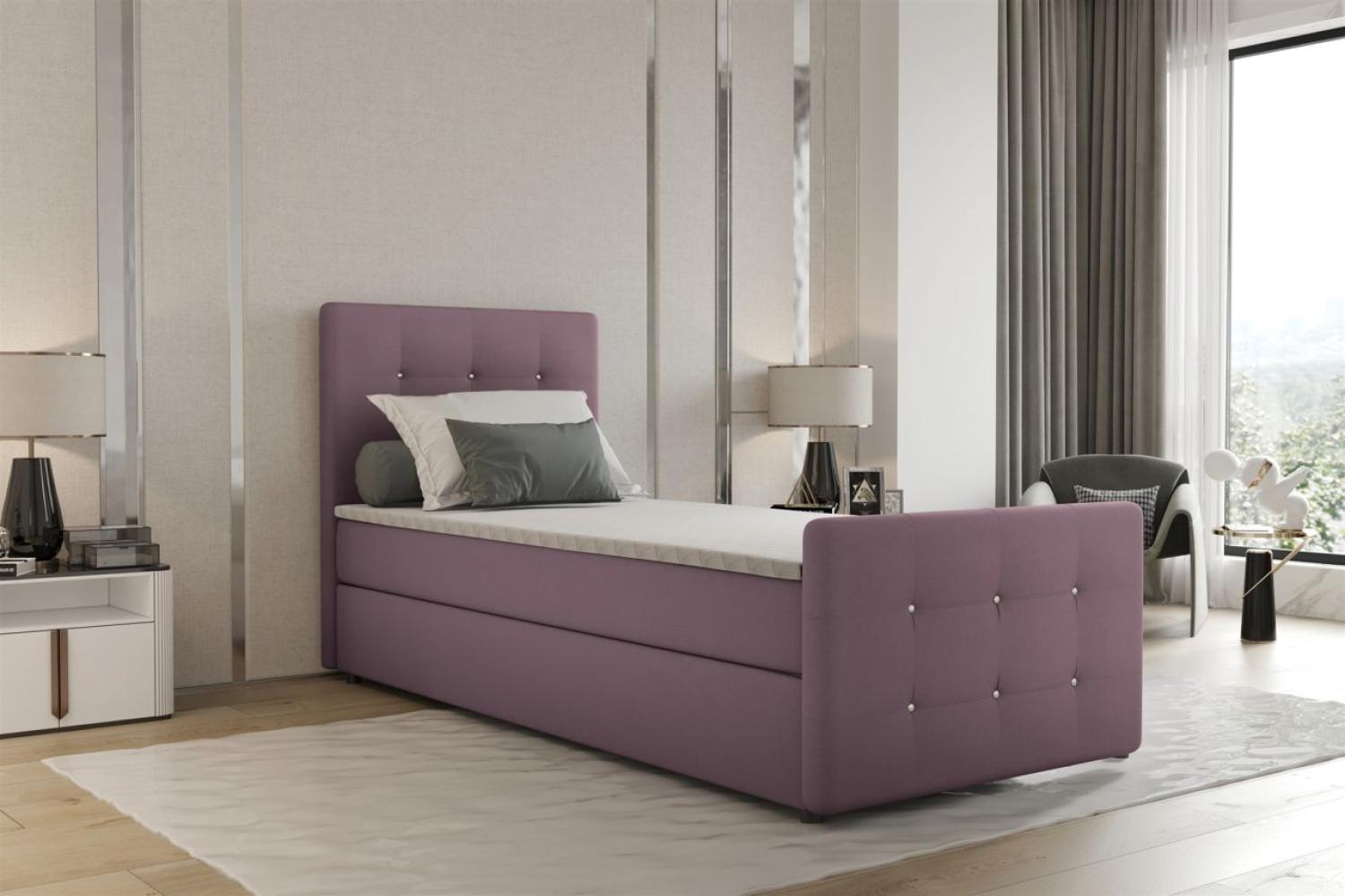 Boxspringbett Bett MARKOS 90x220cm Bettkasten Seite Links Violett inkl. Topper Bild 1