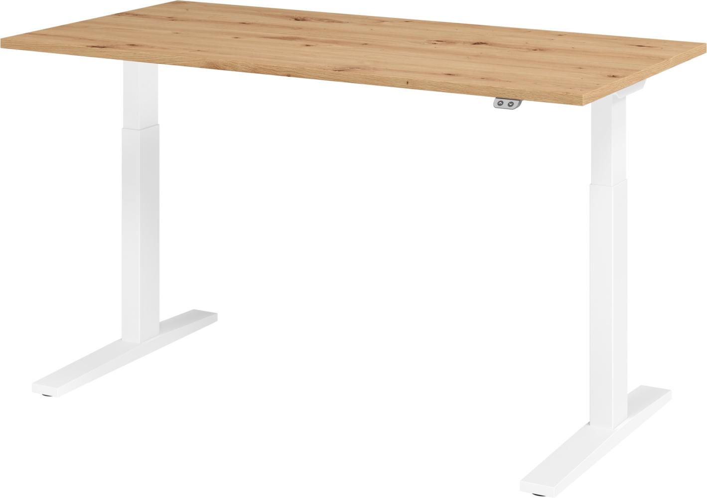 bümö elektrisch höhenverstellbarer Schreibtisch 160x80 cm in Asteiche, Gestell weiß - Schreibtisch höhenverstellbar elektrisch, elektrischer Schreibtisch & Gaming Tisch, XMKA-Serie Bürotisch, XMKA16-R-W Bild 1