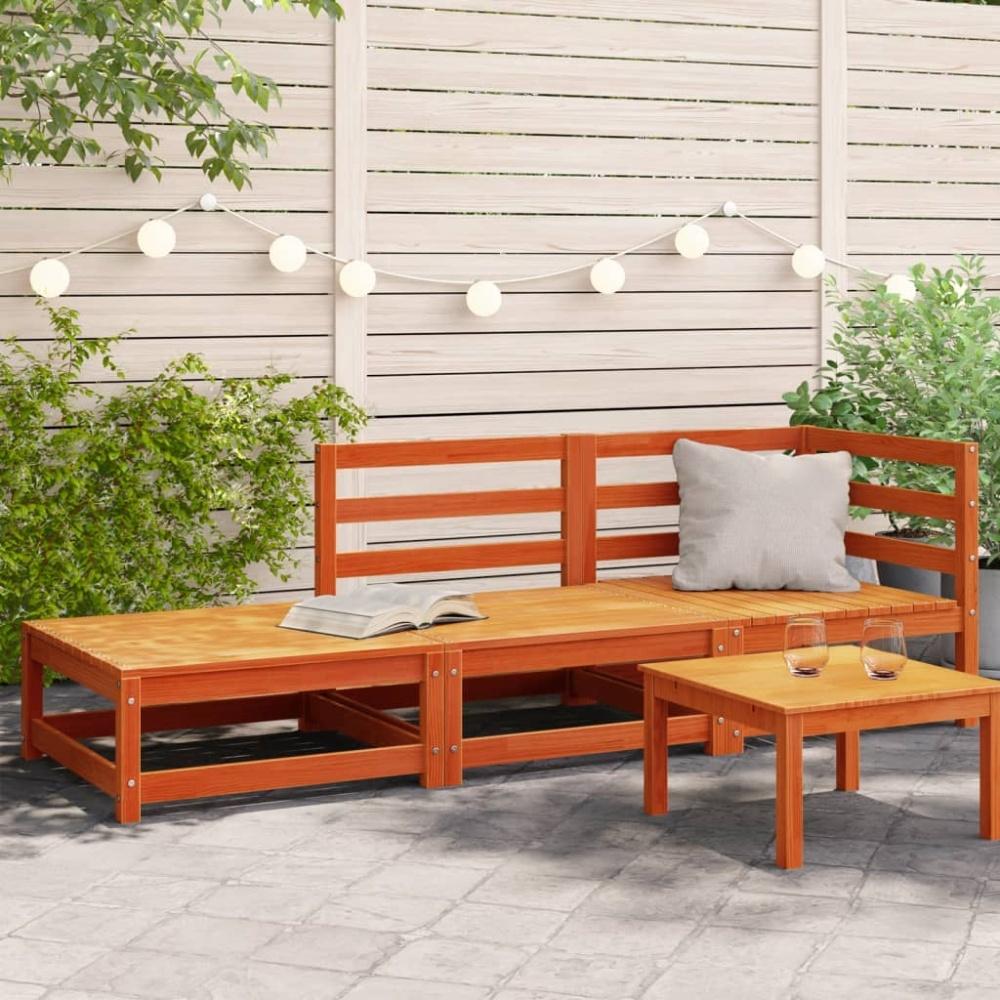 vidaXL Gartensofa mit Fußhocker 2-Sitzer Wachsbraun Massivholz Kiefer 837974 Bild 1