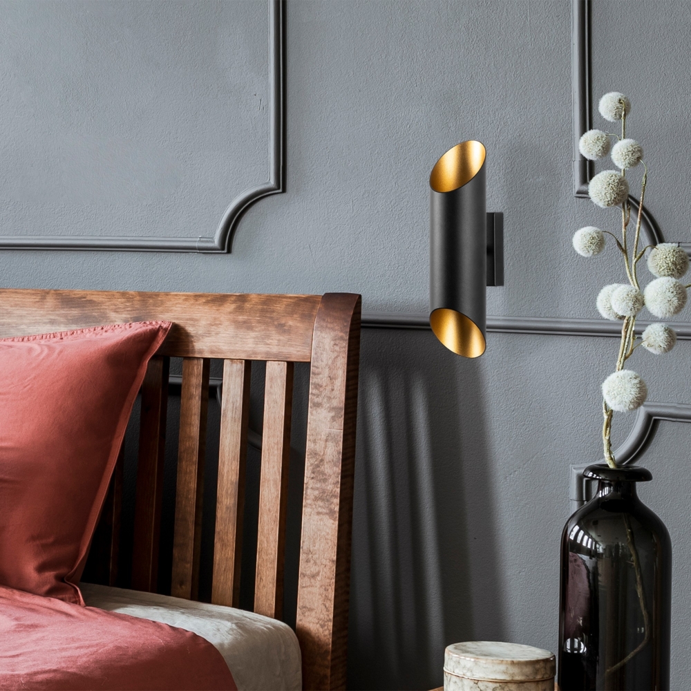 Wandleuchte, 'Cut', 30 x 8 x 12, Schwarz, Gold Bild 1