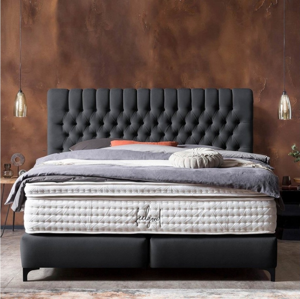 BettCo Boxspringbett Chester (in Schwarz Velours, 200 x 200 cm), Topper optional, Schwarze Metallfüße, Kostenloser Aufbau Bild 1