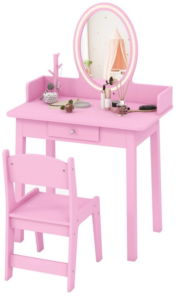 COSTWAY Schminktisch, Kinder Frisiertisch Set mit Stuhl Bild 1