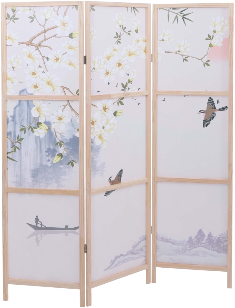 Paravent HWC-O70, Trennwand Sichtschutz Raumtrennung Naturmotive Holz MVG Polyethylen 170x137 cm ~ Flusslandschaft Bild 1