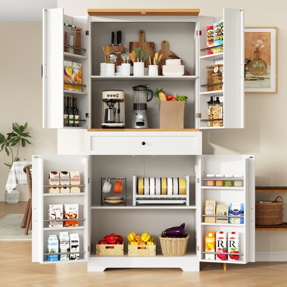 Küchenschrank, 12 Türfächer & Schubladen, Moderner Snack-Aufbewahrungsschrank aus MDF & Spanplatte, Buffetschrank für Esszimmer, Küche, Wohnzimmer, , 80 x 40 x 180 cm Bild 1