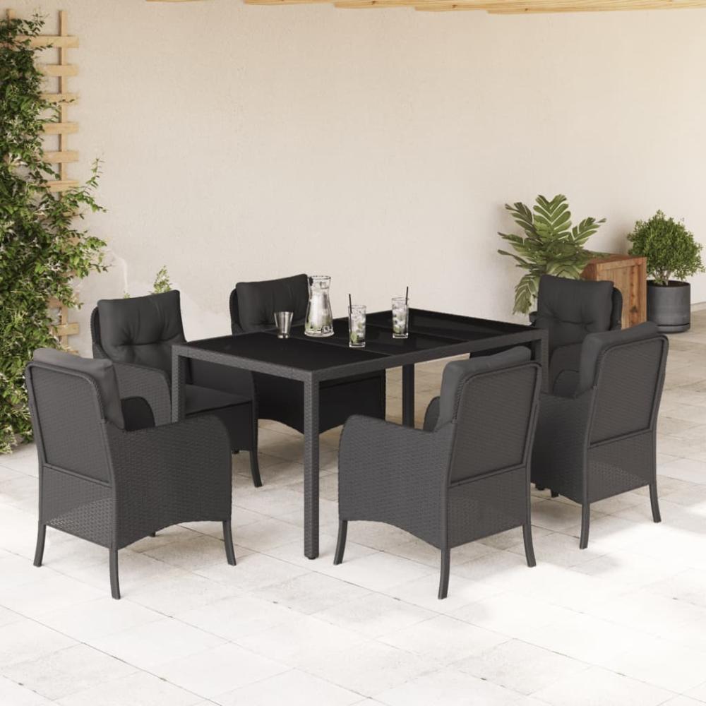 vidaXL 7-tlg. Garten-Essgruppe mit Kissen Schwarz Poly Rattan 3211851 Bild 1