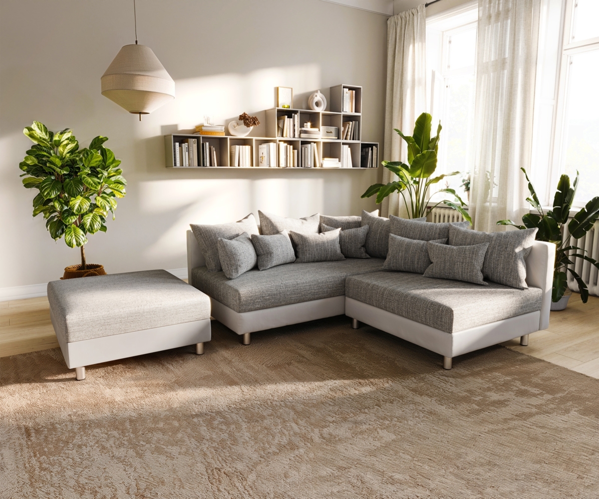 Ecksofa Clovis Weiss Hellgrau Modulsofa Hocker Ottomane Links Bild 1