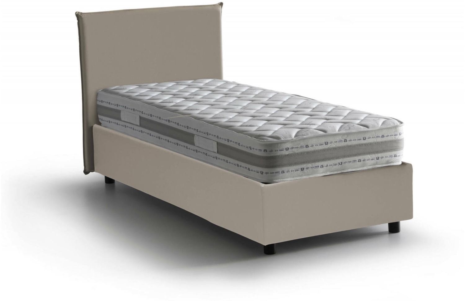 Dmora Albia-Einzelbett, Bettkasten mit Kunstlederbezug, 100 % Made in Italy, Öffnung vorne, inklusive Matratze 90 x 200 cm, Taupe Bild 1