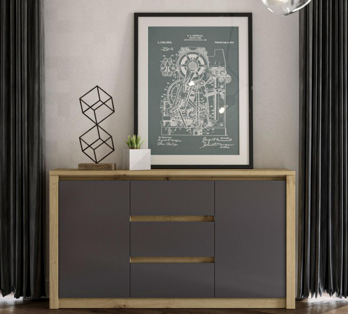 Kommode Malta Sideboard Anrichte 140cm grifflos artisan eiche grau Bild 1