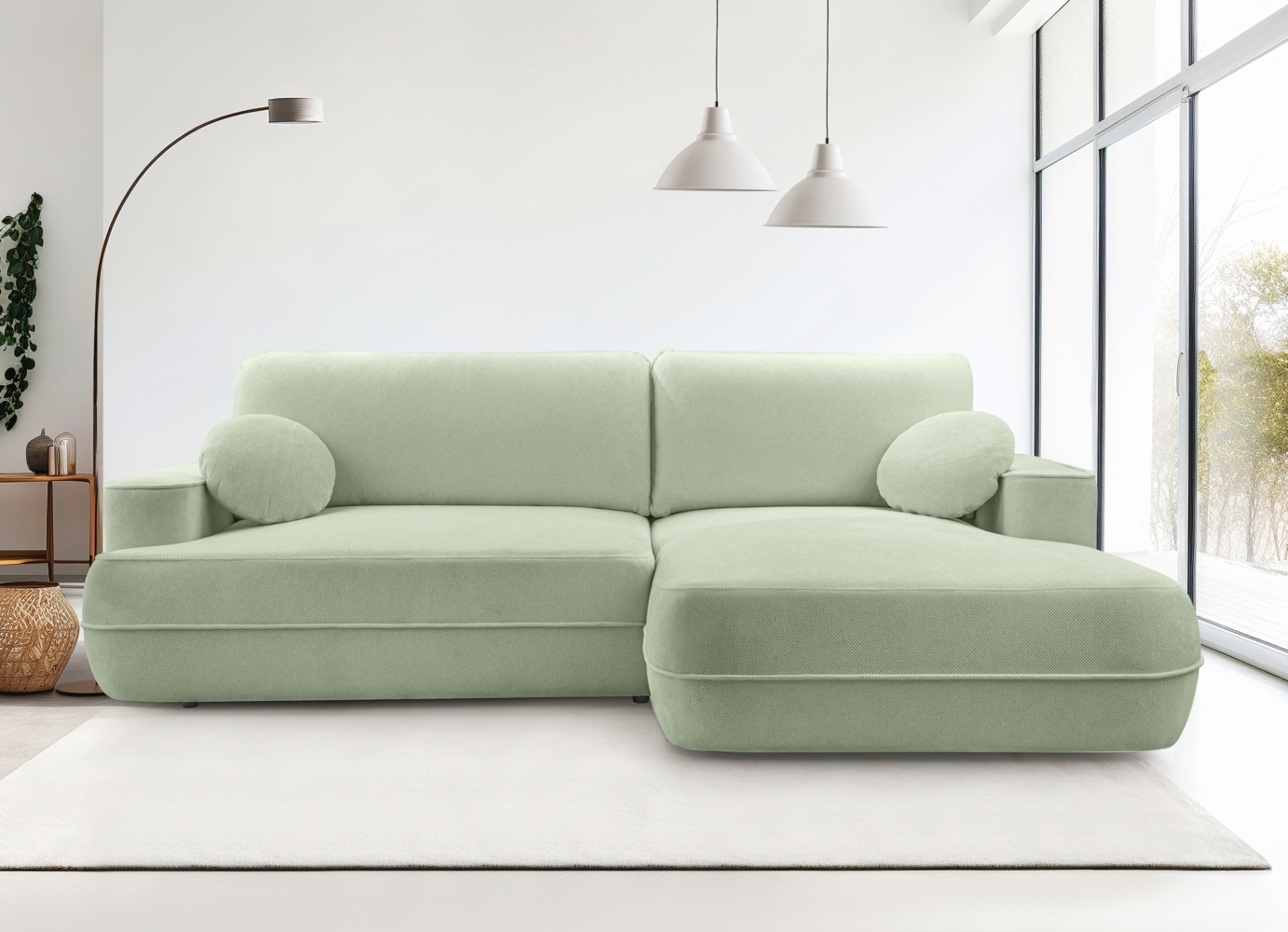 AX LIVING Ecksofa mit Schlaffunktion Peoni 267 cm salbeigrüner Stil R Bild 1