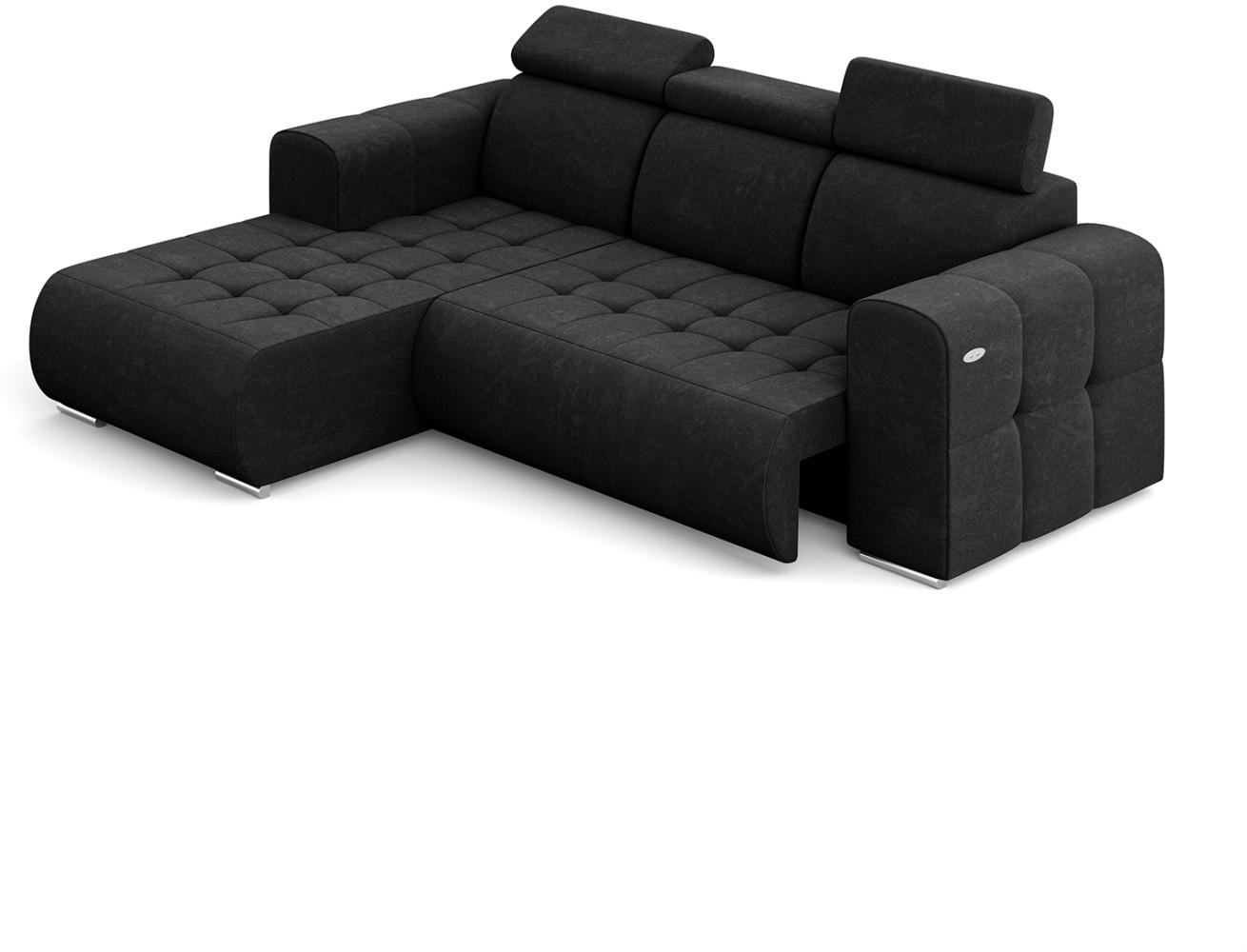 MEBLINI Elektrische Schlafcouch - Ecksofa mit Schlaffunktion - Sofa mit Relaxfunktion und Kopfstützen - Couch L-Form - Eckcouch - Wohnlandschaft - MADELINE - 266x200x93cm Links - Schwarz Samt Bild 1