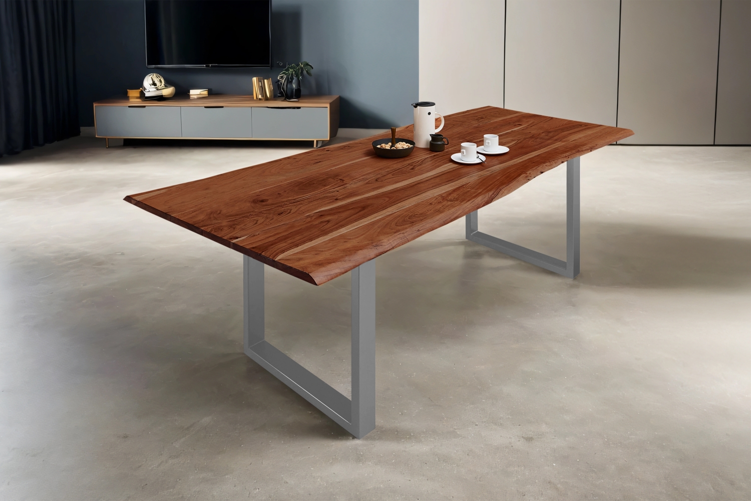 Esstisch Baumkante massiv Akazie nussbaum 160 x 85 silber MILO 61847400 Bild 1