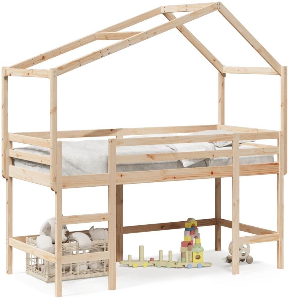vidaXL Hochbett mit Leiter und Dach 90x200 cm Massivholz Kiefer 3282070 Bild 1