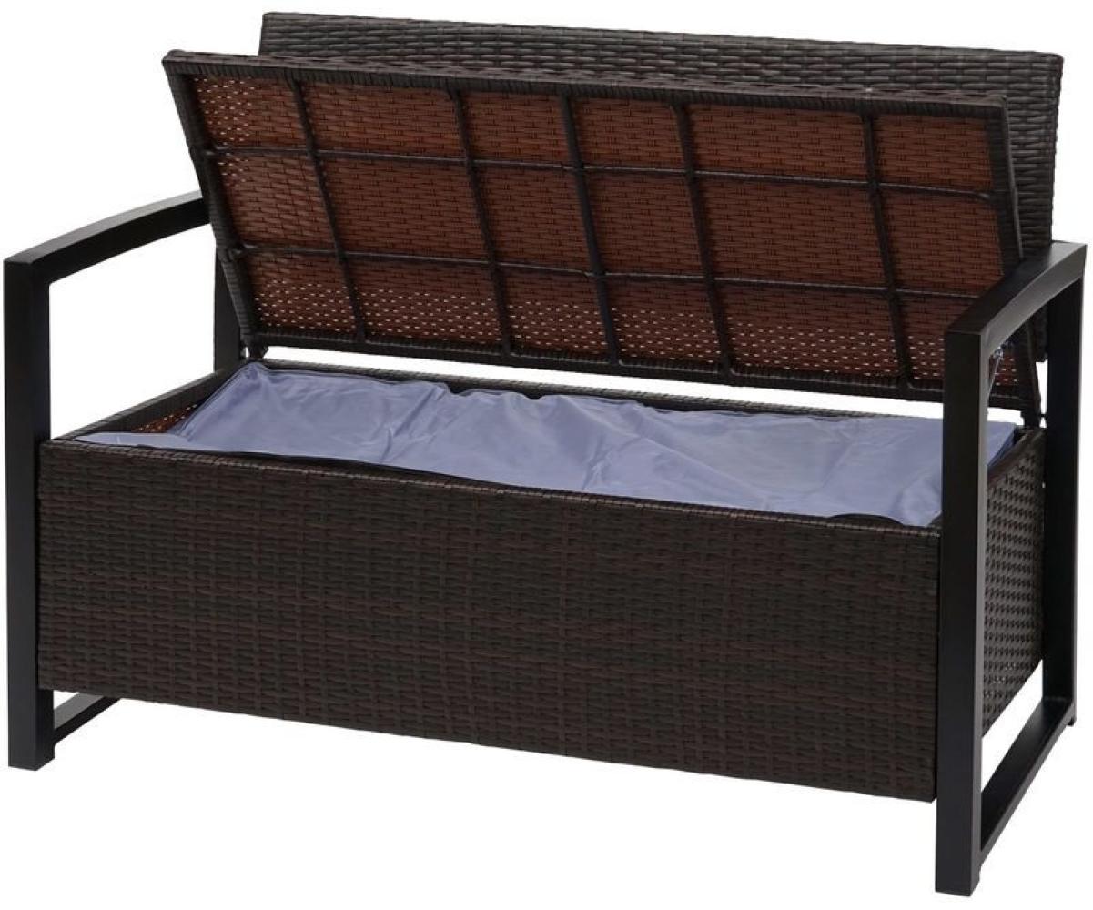 HHG Poly-Rattan 2er Sitzbank 564, Gartenbank Truhenbank, Staufach Aufbewahrung Sitzkissen braun, Kissen grün - HHG Bild 1