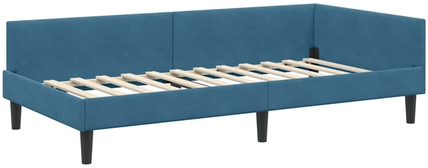 vidaXL Eckbettgestell mit Kopfteil Blau 90 cm x 200 cm Stoff 42016153 Bild 1