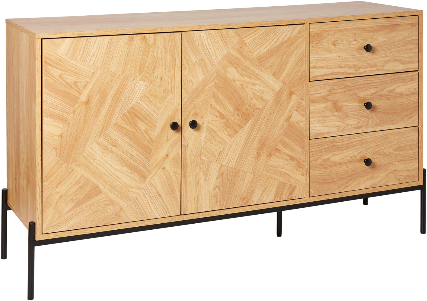 Sideboard heller Holzfarbton schwarz 3 Schubladen ARIZONA Bild 1