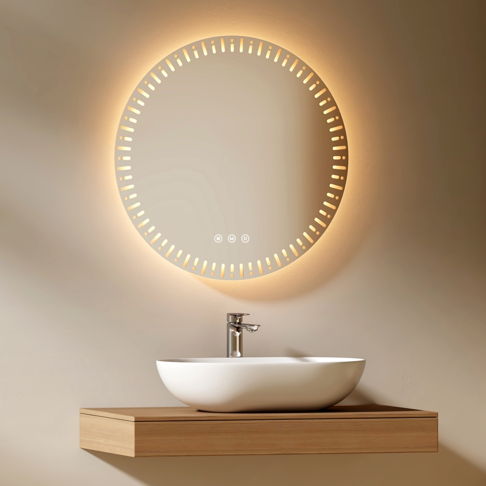 EMKE Badspiegel mit Beleuchtung 70 cm mit Beschlagfrei, Dimmbar 3 Lichtfarbe Touchschalter IP44 Bild 1