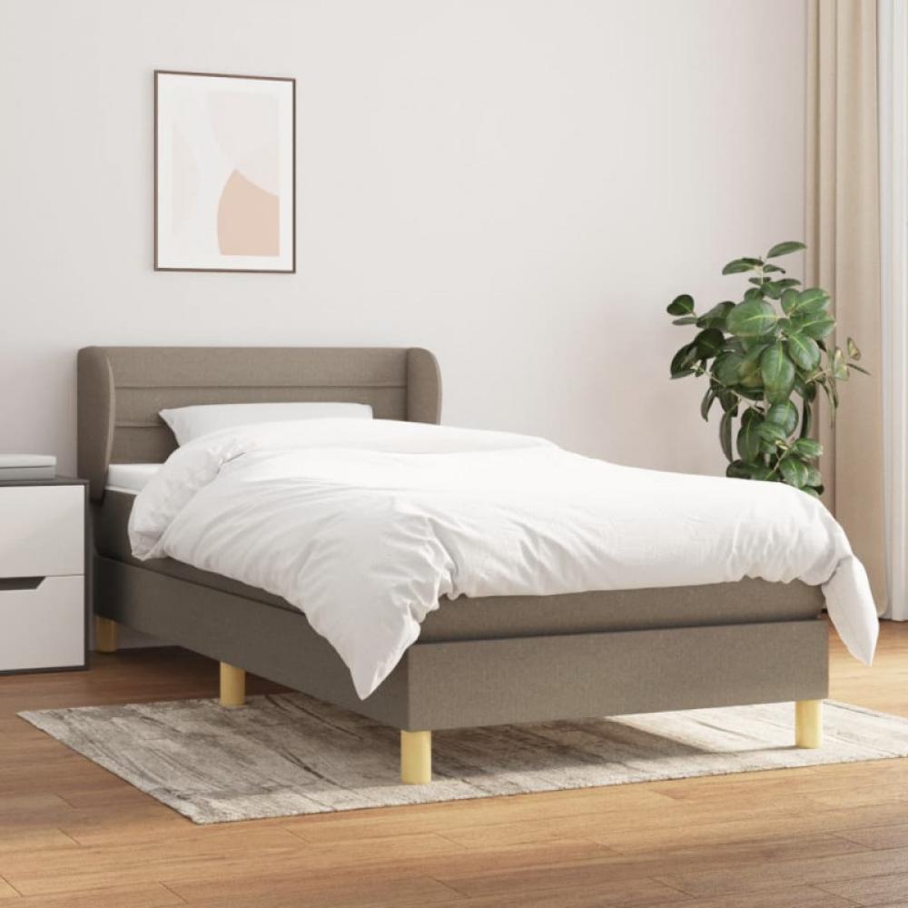 Einzelbett, Polsterbett mit Matratze Stoff Taupe 90 x 200 cm Bild 1