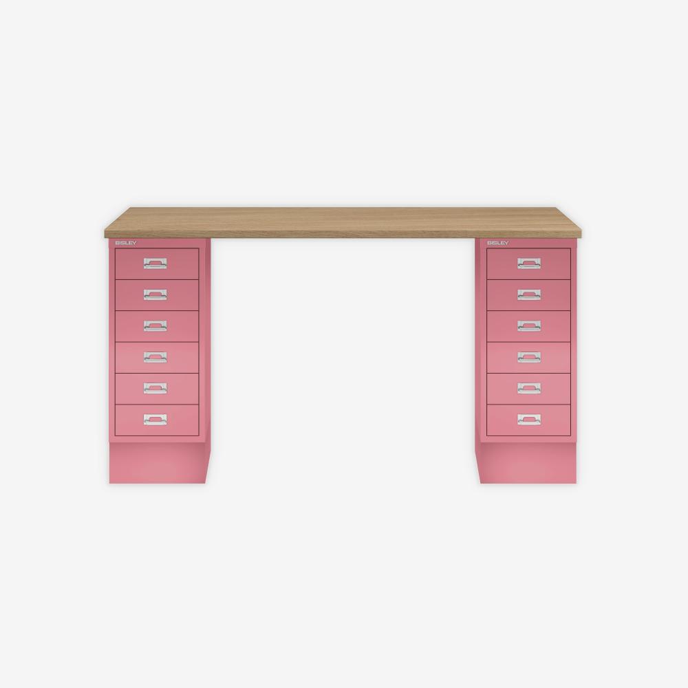 MultiDesk, 2 MultiDrawer mit 6 Schüben, Dekor natürliche Eiche, Farbe Pink, Maße: H 740 x B 1400 x T 600 mm Bild 1